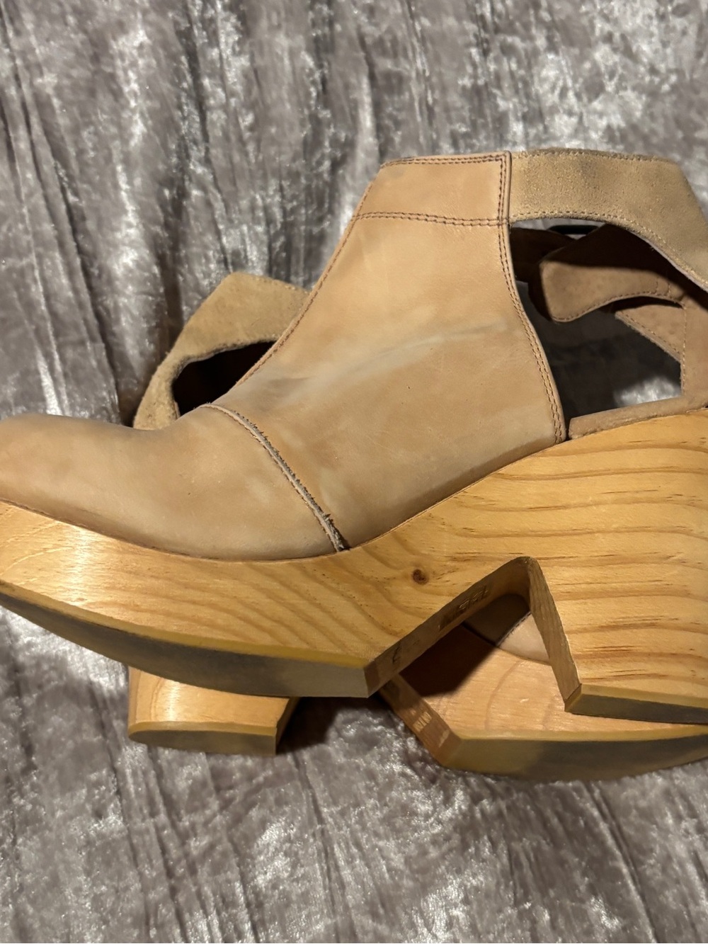 🌺Free People Size 8/39 Tan leather platform boots with wooden heel Cutout Heels - Picture 6 of 11